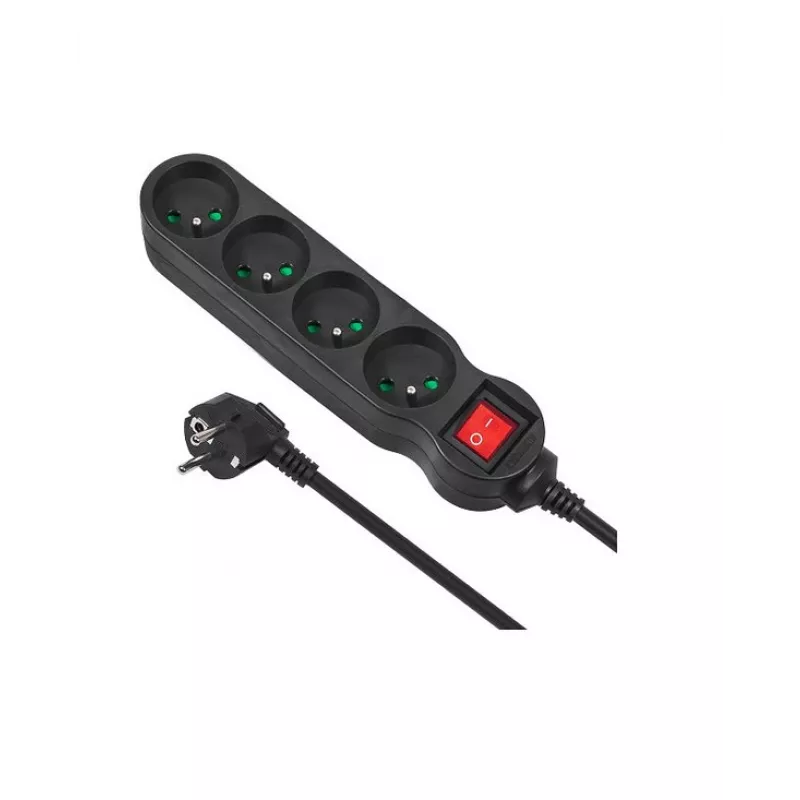 Regleta de enchufes Maclean MCE180 1,4 m 4 tomas interiores negra