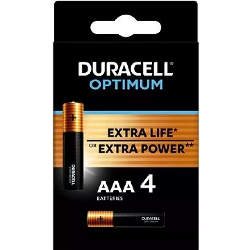 Duracell OPTIMUM AAA Pilas alcalinas pack de 4 – energía de larga duración para dispositivos pequeños