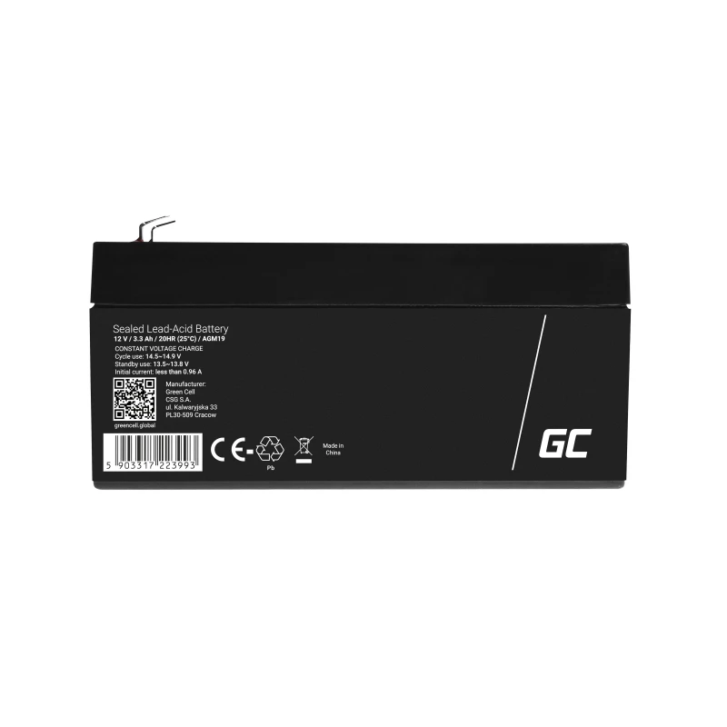 Batería para SAI Green Cell AGM19 plomo-ácido VRLA 12 V 3,3 Ah