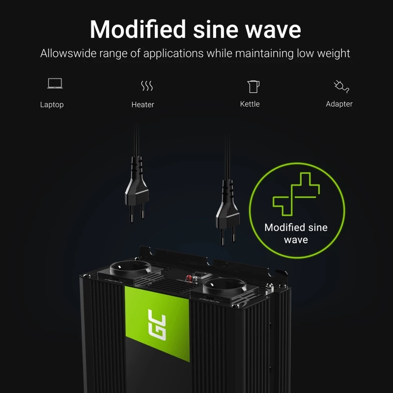 Inversor Green Cell INV10 2000 W, 12 V DC a 230 V AC, salida Type-C, 50 Hz, negro