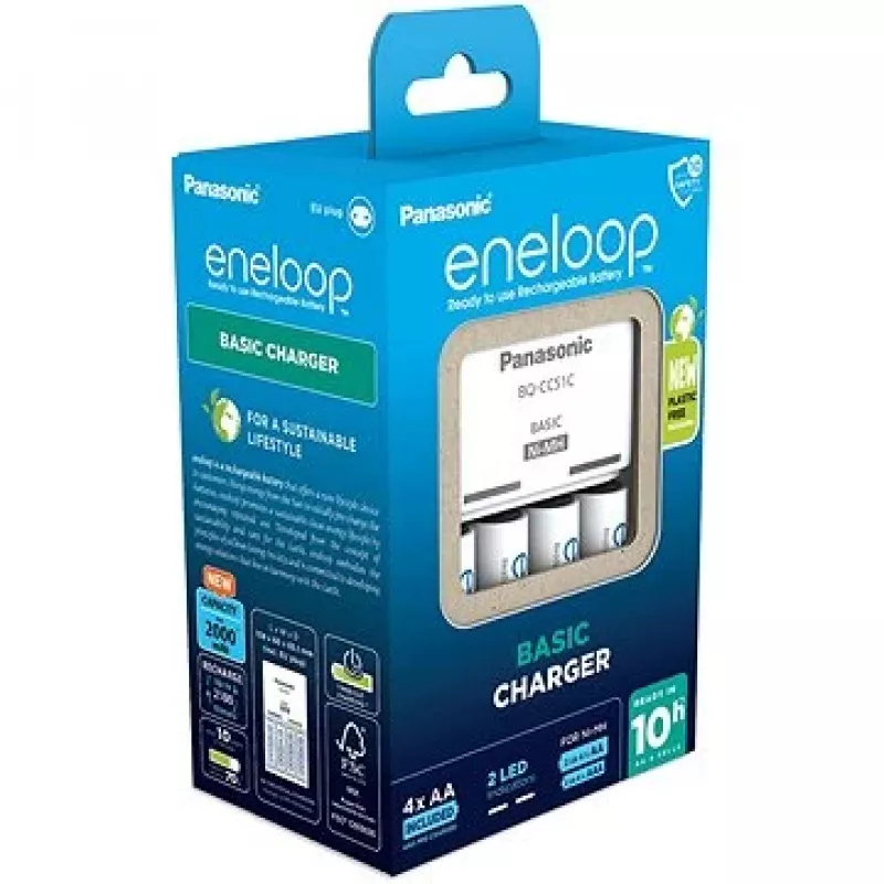 Cargador de baterías PANASONIC Eneloop Basic BQ-CC51 + 4x AA 2000 mAh (K-KJ51MCD40E)
