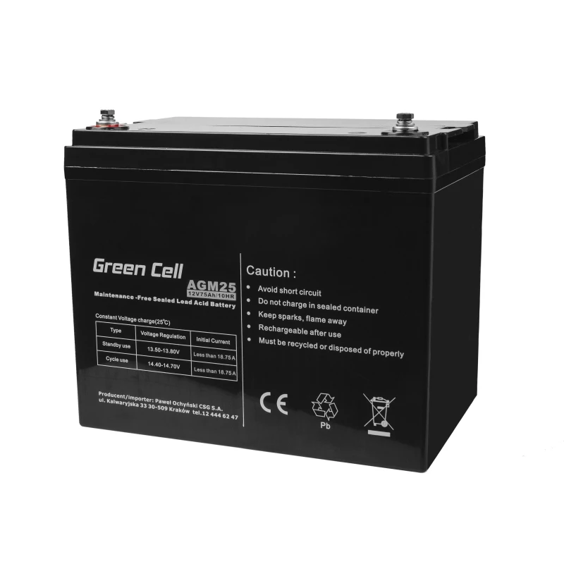 Batería para SAI de plomo-ácido sellada Green Cell AGM25 12 V 75 Ah, VRLA, 75 Ah, 12 V, 21,3 kg