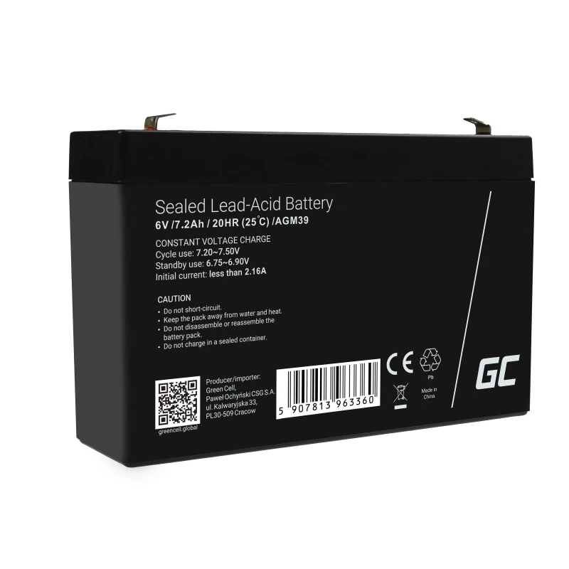 Batería industrial Green Cell AGM39 7200 mAh 6 V