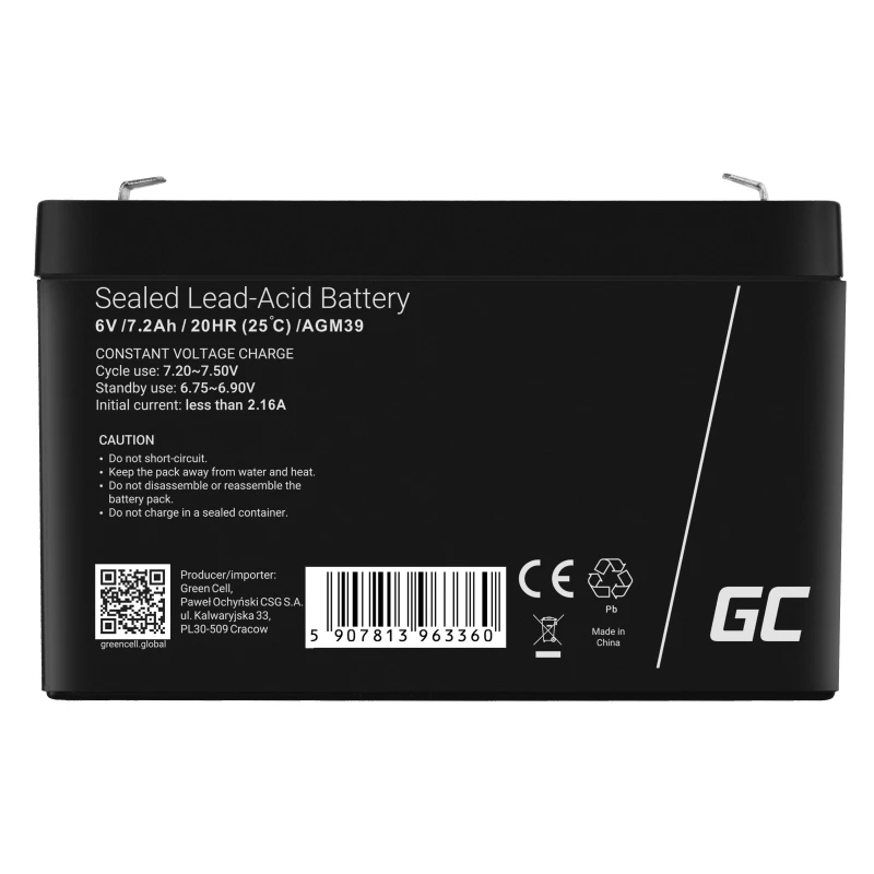Batería industrial Green Cell AGM39 7200 mAh 6 V