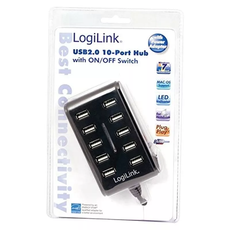 Logilink UA0125 Hub USB 10-Port USB2.0 con fuente de alimentación 3.5A, | Logilink
