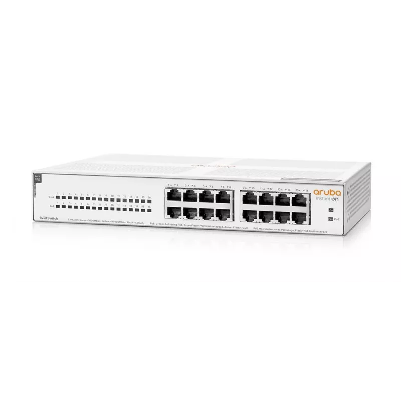 HPE Aruba Networking Aruba Instant On 1430 16G Class4 PoE 124W no gestionado L2 Gigabit Ethernet (10/100/1000) Power over Ethernet (PoE) 1U blanco