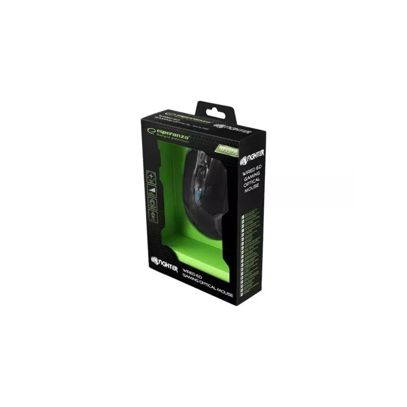 Esperanza MX205 FIGHTER - ratón - USB - azul - ratón - óptico - 6 botones - negro