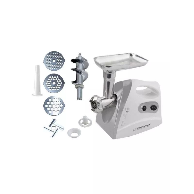 Esperanza EKM012E Meatball picadora de carne eléctrica, 600 W, 3 discos de corte, accesorios para salchichas y kebbe, gris