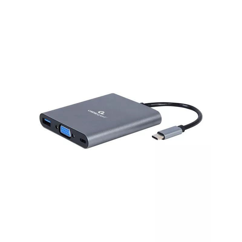 Gembird A-CM-COMBO6-01 adaptador multipuerto USB-C 6 en 1, USB 3.1 Gen 1, HDMI 4K, VGA, PD 60 W, lector SD/microSD, audio de 3,5 mm, gris
