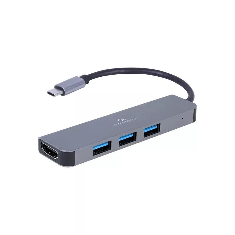Dock para portátil USB-C GEMBIRD A-CM-COMBO2-01 — USB 3.2 Gen 1 Type-C, 3× USB-A, 1× HDMI, gris