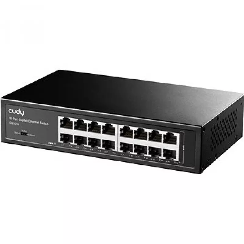 Switch de red Cudy GS1016 — 16 puertos Gigabit Ethernet (10/100/1000), conmutación 32 Gbit/s, montaje en rack, alimentación AC