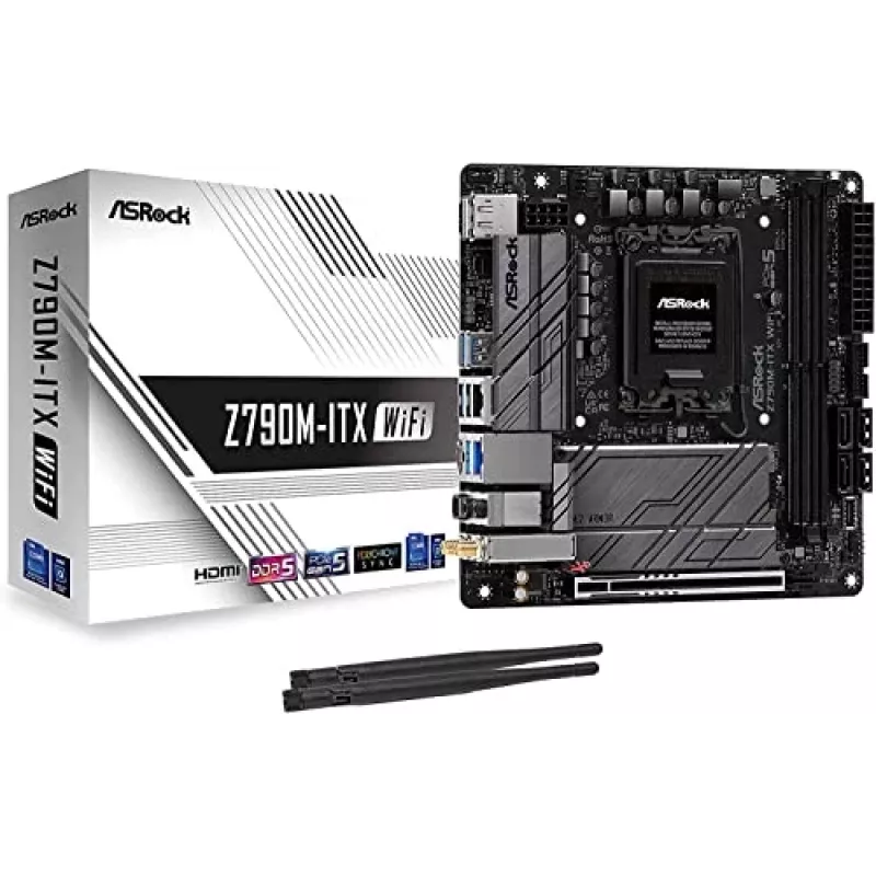 Placa base ASRock Z790M-ITX WiFi — Intel Z790, LGA 1700, mini ITX, DDR5, 2x DIMM, 64GB, 2.5Gb LAN, Wi-Fi 6E