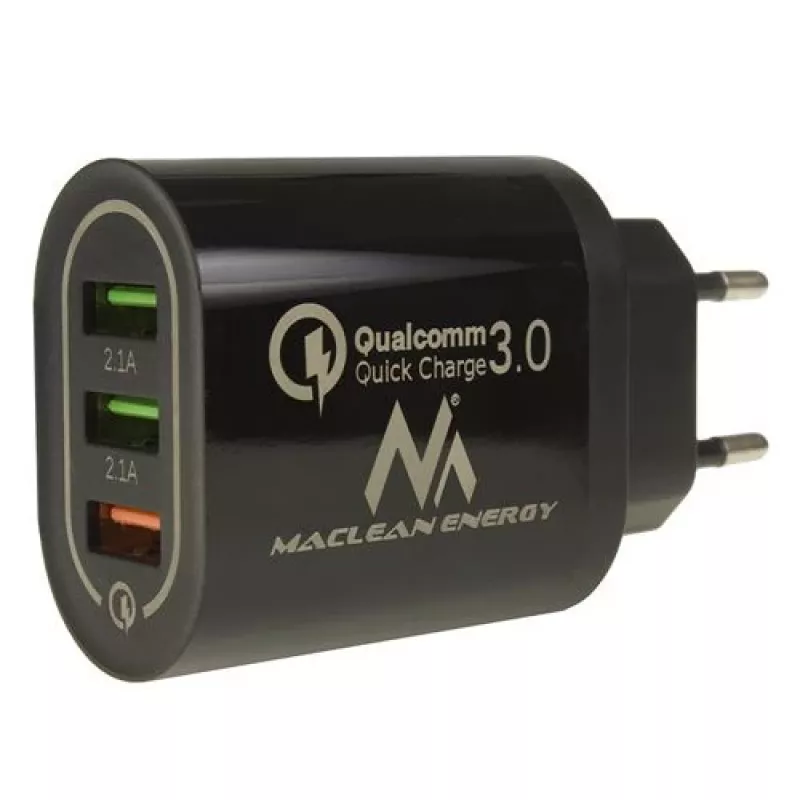 Cargador de pared USB MACLEAN MCE479B — 3 puertos USB, 18W de potencia total, compacto