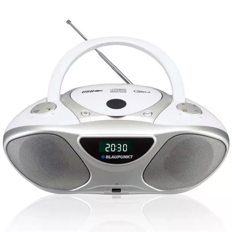 Grabador de CD BLAUPUNKT BB14WH — grabador de CD con reproducción MP3, USB, LCD, reloj, altavoces de 2x1 W, plateado/blanco