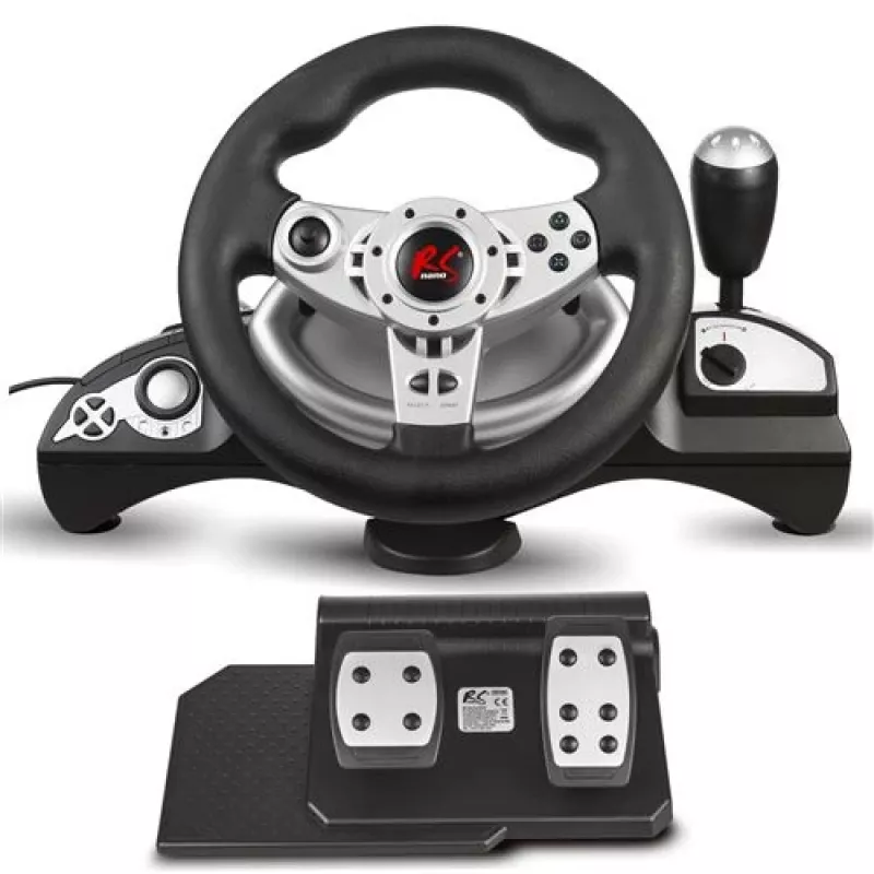 Volante nano rs RS700 con cable USB 270° de rotación, 10 botones, pedales, vibración, cable de 1,8 m