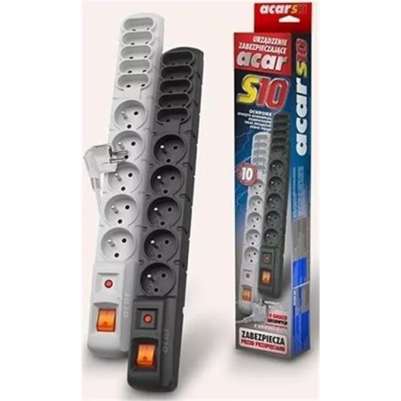 Acar S10 regleta con protección contra sobretensiones, 10 tomas, 1,5 m, negra