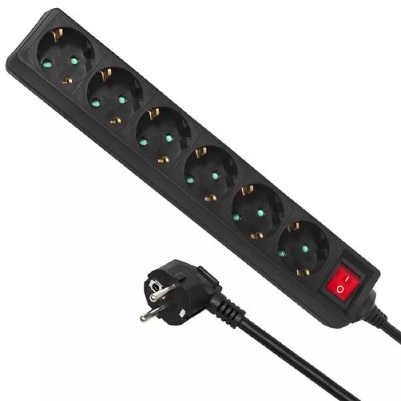 Regleta MACLEAN MCE195G 6 tomas, cable 5 m, negra