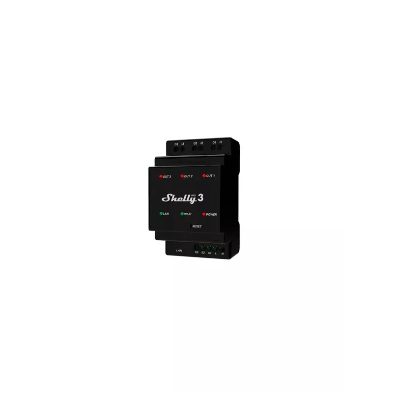 Shelly Pro 3 Relé-interruptor WiFi/LAN/Bluetooth para carril DIN