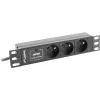 Regleta de enchufes LANBERG PDU-03E-0200-BK — 1HE, 3 tomas Type-E, 220–250 V, 16 A, cable de 2 m, negro