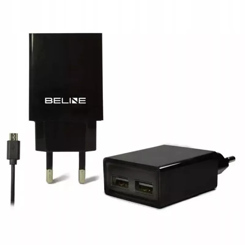 Cargador de viaje Beline Beli0011 — 2 puertos USB, cable microUSB, salida 2A, negro