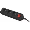 Regleta 3 m, negra, 3 tomas, con interruptor, cable de cobre macizo