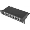 Patch panel LANBERG PPF6-9012-B — 12 puertos RJ45, metal, negro, 1U (215×44,5×130 mm)
