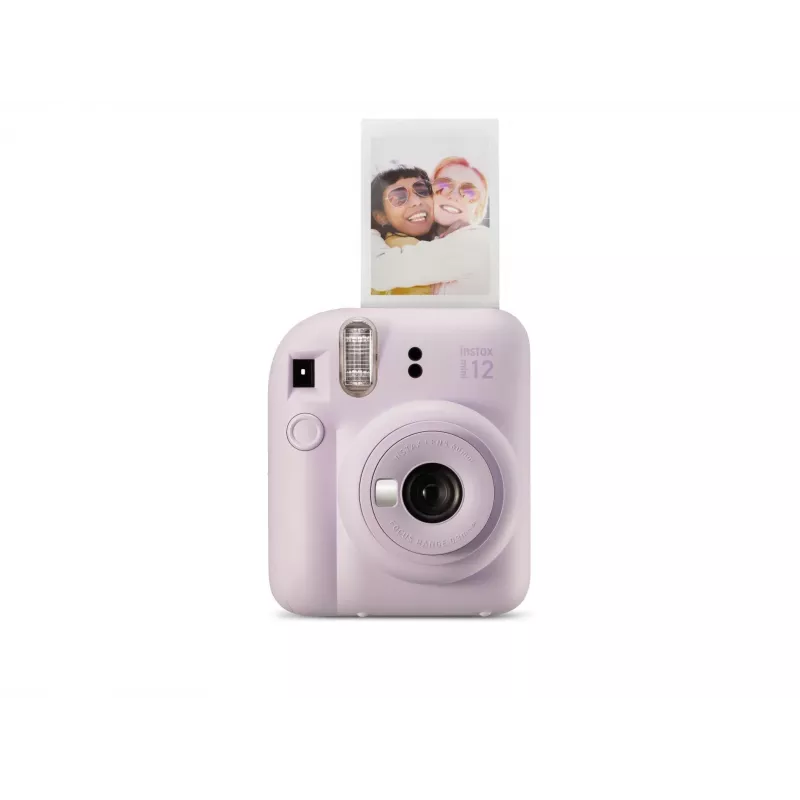 Cámara instantánea Fujifilm Instax Mini 12 Lila — imagen 86×54 mm, película 62×46 mm, distancia focal 60 mm