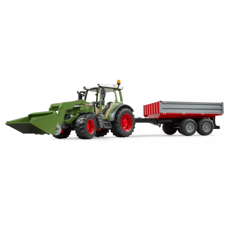 Tractor de juguete BRUDER Fendt Vario 211 con pala frontal y remolque lateral