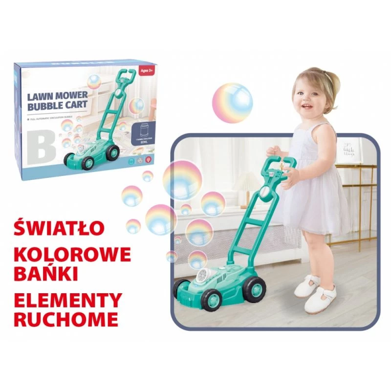 Cortacésped con burbujas Madej 007946 azul con burbujas y sonido realista, juguete de exterior para niños