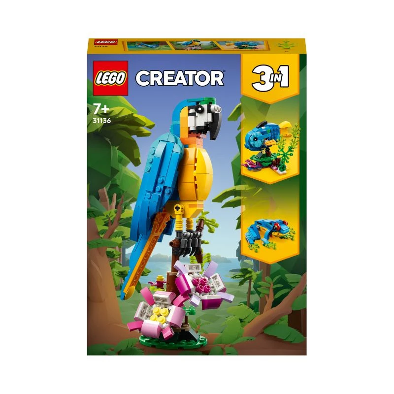LEGO set de construcción loro exótico 31136 — modelo de exposición Creator, 253 piezas, 220×120×110 mm