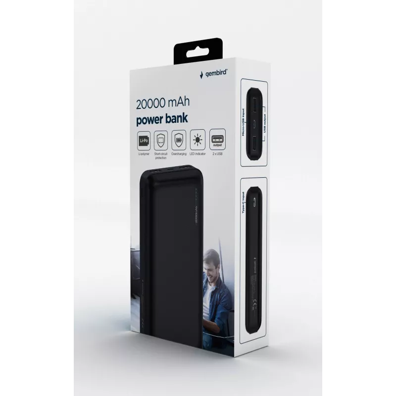 Batería externa Gembird PB20-02 polímero de litio (LiPo) 20000 mAh negra