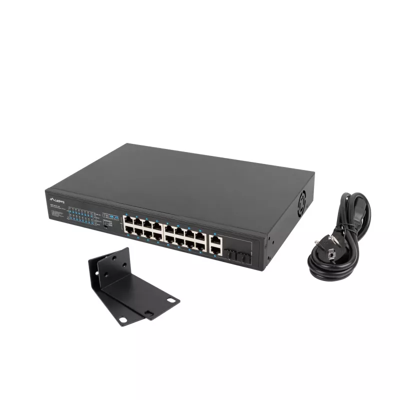 Lanberg RSFE-16P-2C-150 switch PoE+ no gestionable, 16x 10/100 PoE+, 2x combo Gigabit, 150 W, rack 1U