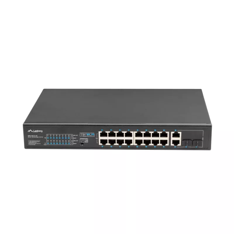 Lanberg RSFE-16P-2C-150 switch PoE+ no gestionable, 16x 10/100 PoE+, 2x combo Gigabit, 150 W, rack 1U