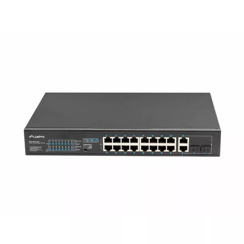 Lanberg RSFE-16P-2C-250 switch PoE+ no gestionable, 16x 10/100 PoE+, 2x combo Gigabit, 250 W, rack 1U