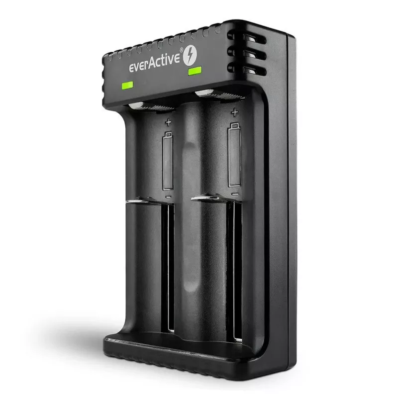 Cargador de pilas everActive LC200 Hogar USB, 2 compartimentos, Li-Ion, compatible con A/AA/AAA/AAAA/C/D, entrada 5 V, salida 4,2 V, negro