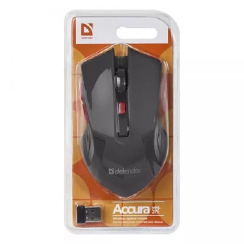 Ratón inalámbrico DEFENDER ACCURA MM-275 RF, óptico, ambidiestro, 1600 DPI, receptor USB RF, 5–6 botones, negro/rojo