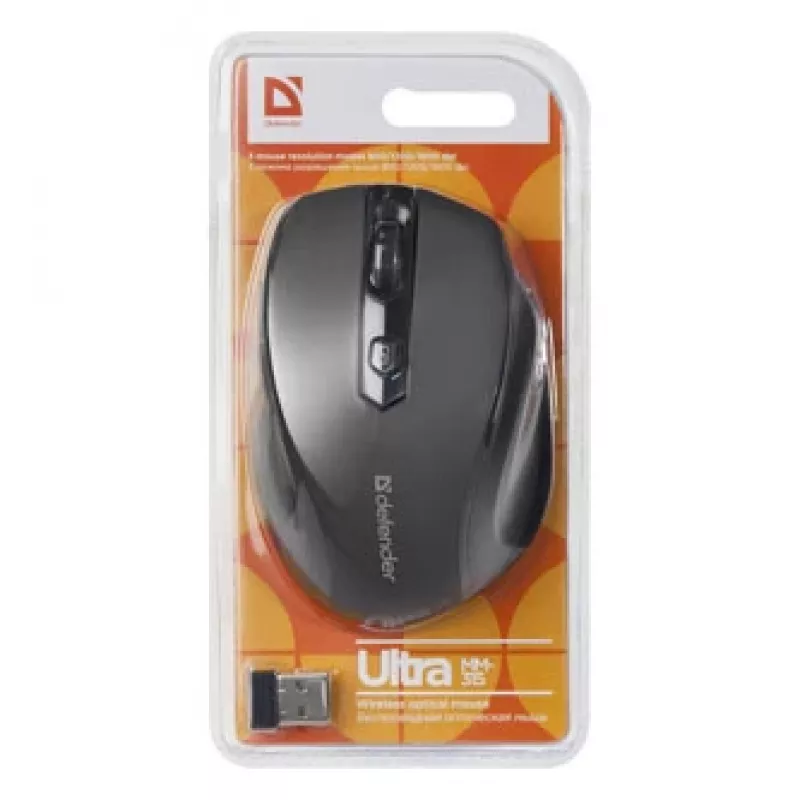 Ratón óptico inalámbrico RF para diestros DEFENDER ULTRA MM-315 — 1600 DPI, 6 botones, receptor USB, negro