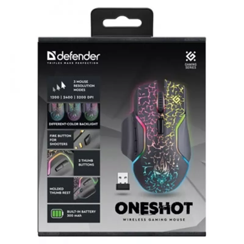 Ratón gaming Defender Oneshot GM-067 diestro RF inalámbrico + USB Type