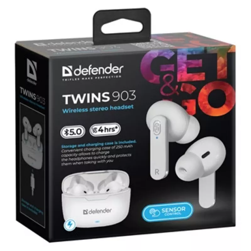 Auriculares Bluetooth Defender TWINS 903, blancos