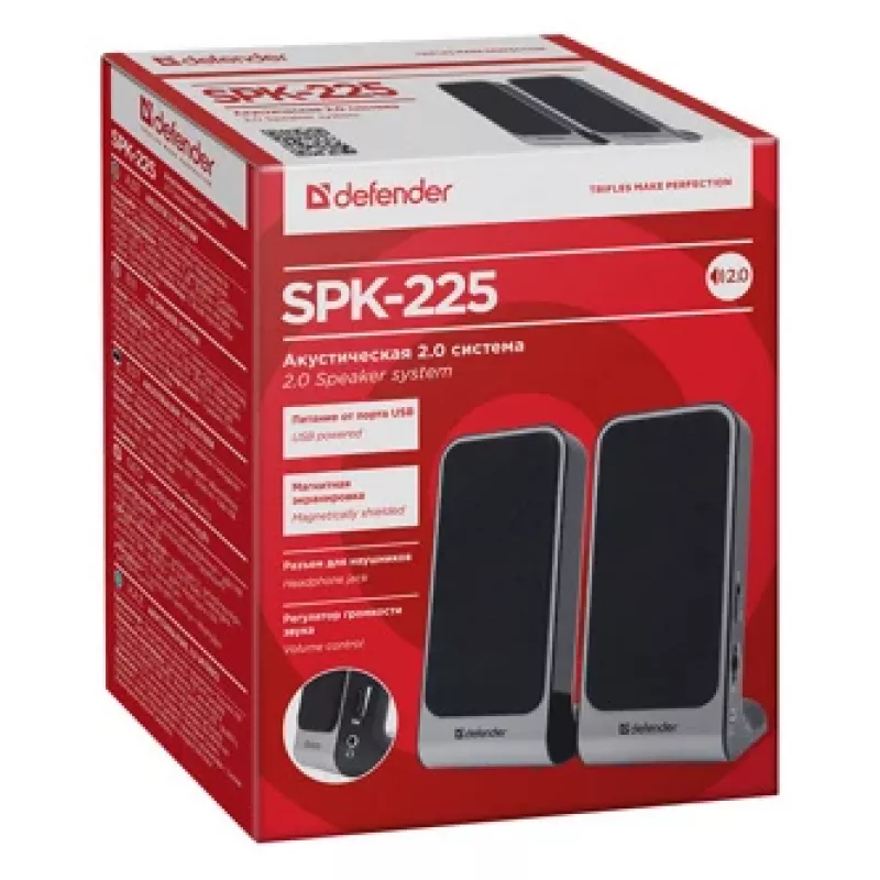 Altavoces DEFENDER SPK-225 2.0 con cable, 4 W RMS, USB/DC 5 V, 3,5 mm, negro
