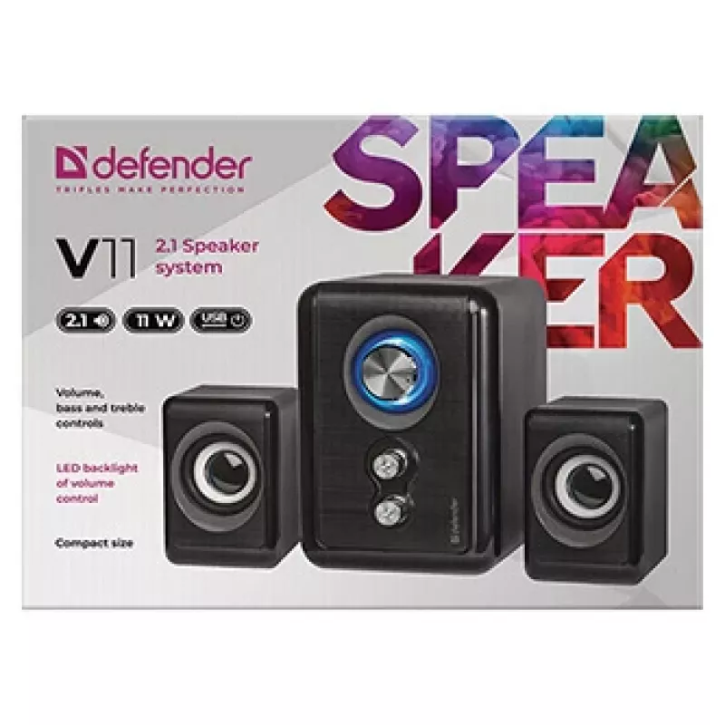 Altavoces DEFENDER V11 11 W con cable 2.1 altavoces satélite de escritorio, USB 5 V, negro