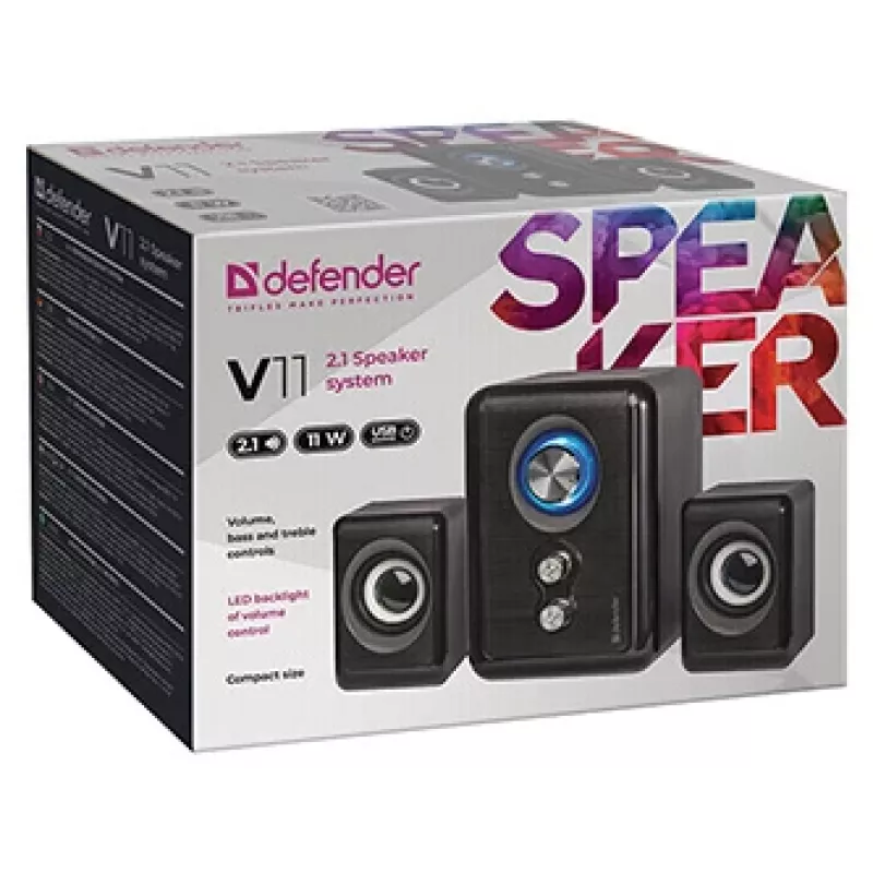 Altavoces DEFENDER V11 11 W con cable 2.1 altavoces satélite de escritorio, USB 5 V, negro