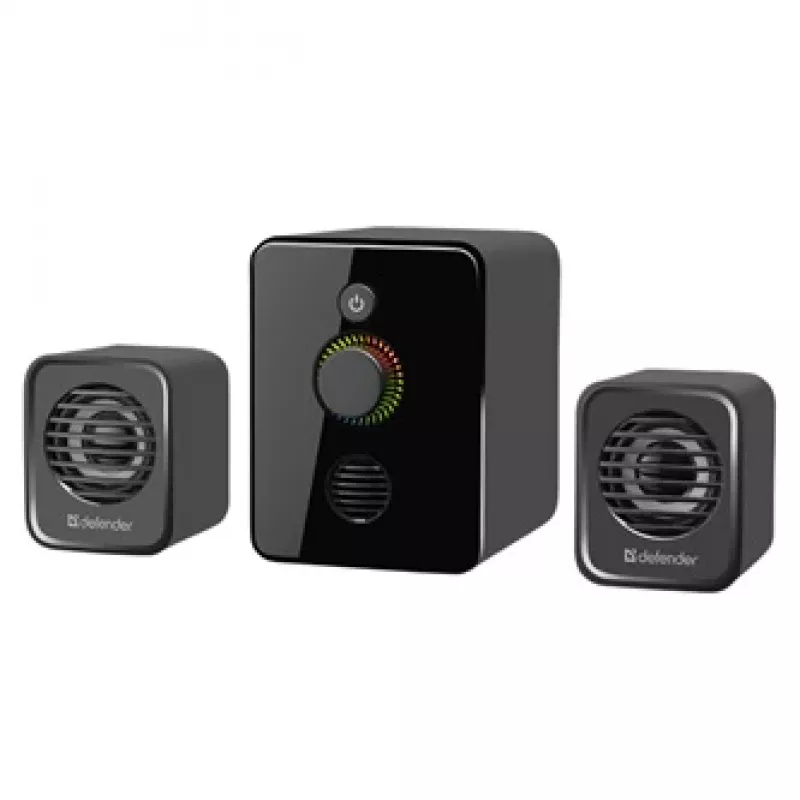 Defender V12 65212 altavoces para ordenador 2.1, 11 W, subwoofer de 5 W, alimentados por USB, retroiluminación LED, negros, 115 x 130 x 223 mm