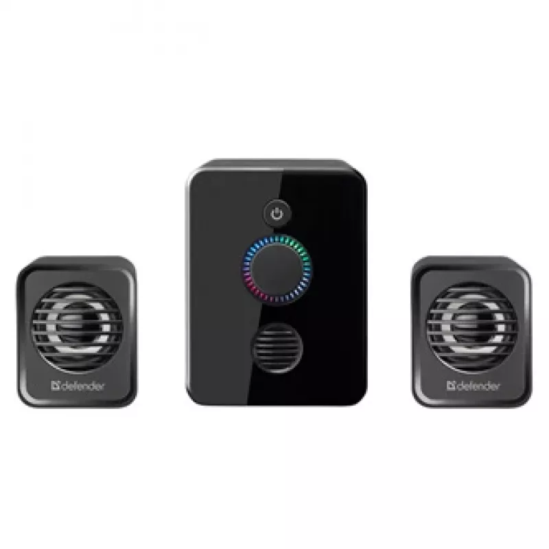 Defender V12 65212 altavoces para ordenador 2.1, 11 W, subwoofer de 5 W, alimentados por USB, retroiluminación LED, negros, 115 x 130 x 223 mm