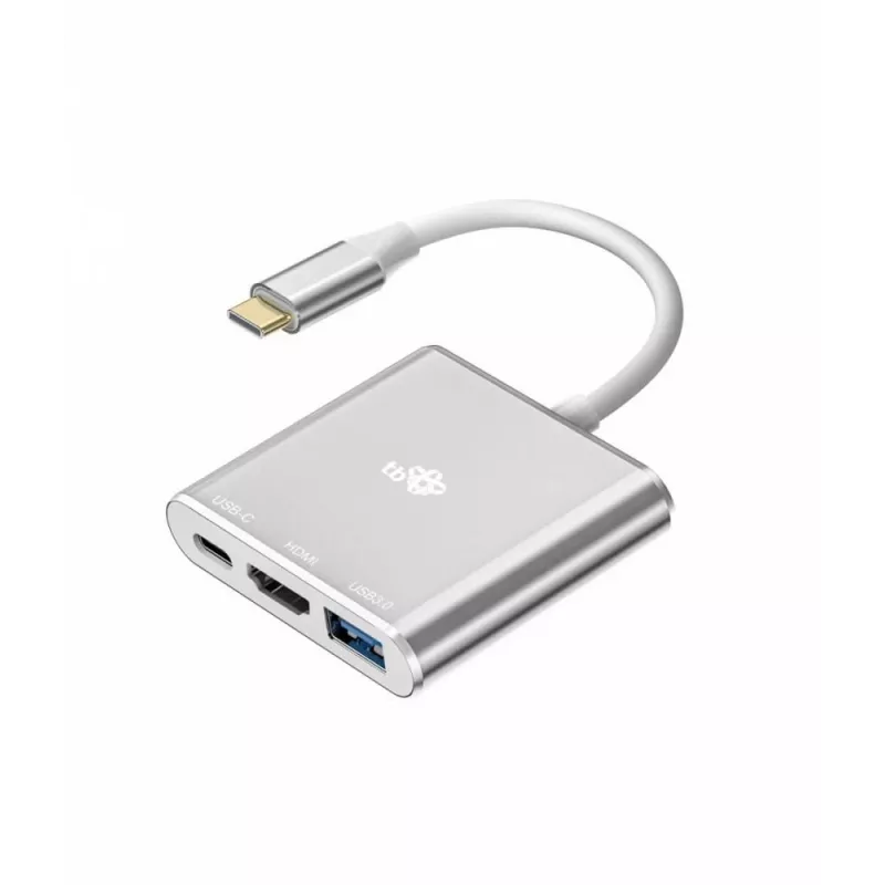 Adaptador hub USB-C TB AKTBXVAU3HMPDAV — 3 en 1: HDMI + USB-A + USB-C PD, plata