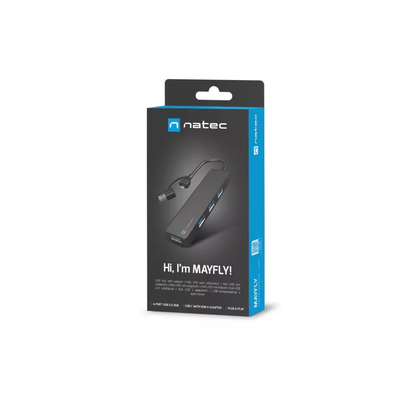 Hub USB NATEC Mayfly USB 3.2 Gen 1 Type-A Type-C 5000 Mbit/s Negro