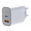 Cargador universal 2x3A USB C + USB A Power Delivery blanco
