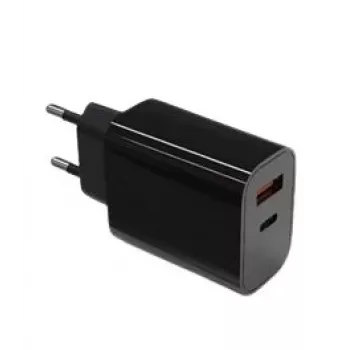 Cargador de pared 2x3A USB-C + USB-A Power Delivery negro