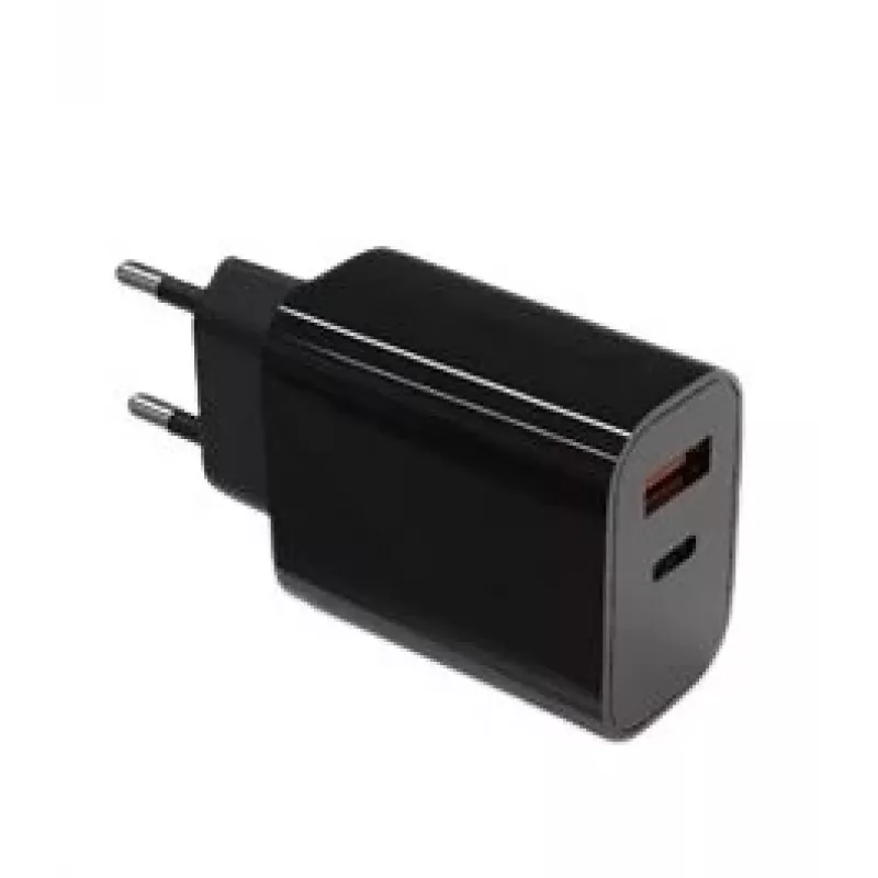 Cargador de pared 2x3A USB-C + USB-A Power Delivery negro