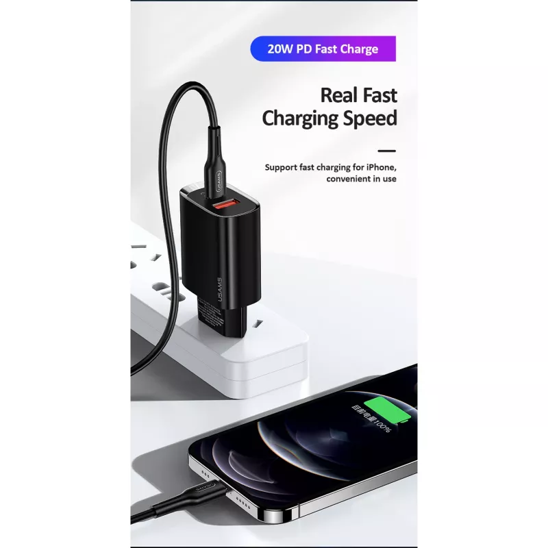 Cargador usams T35 20W PD3 USB-C a USB adaptador de carga rápida